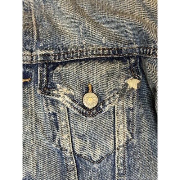 POLO RALPH LAUREN Denim Jacket Stars Patches Distressed Destroyed Equestrian XS - Picture 12 of 15